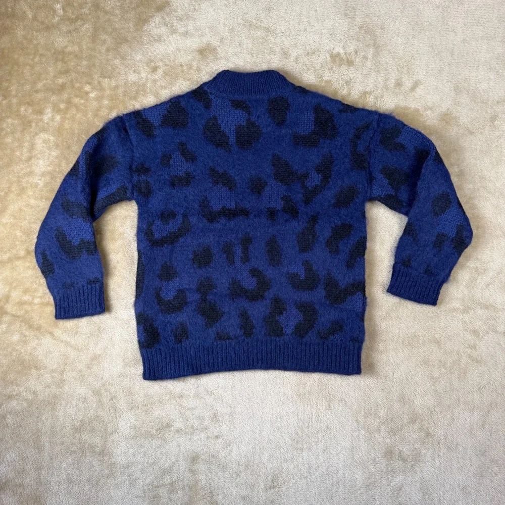 Kate Spade New York Blue Leopard Alpaca Wool Mock Neck Sweater Womens XS